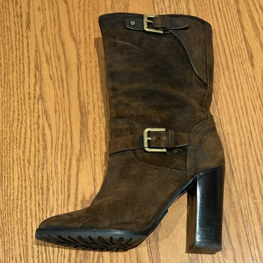 Ralph Lauren Collection Purple Label Dark Brown Suede Buckle Boots Sz‎ 36B